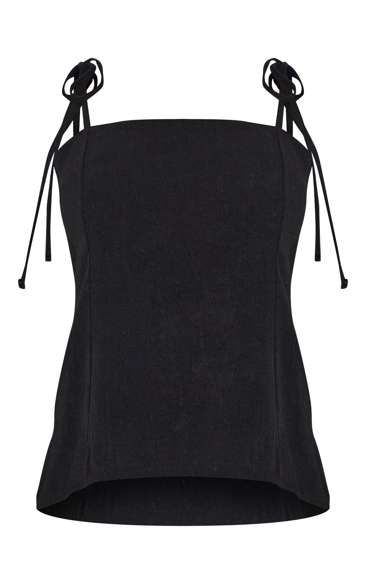 Petite Black Lightweight Linen Look Woven Tie Strap Cami Top