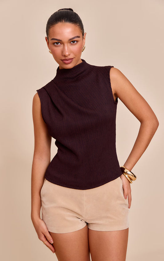 Chocolate Textured Ruched Detail Long Top