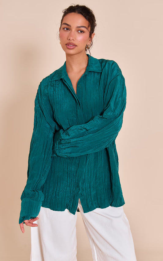 Teal Textured Oversized Shirt