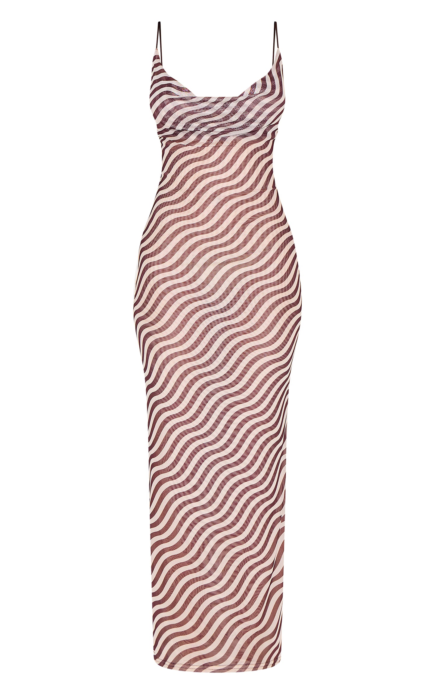 Stone Mesh Asymmetric Strappy Stripe Dress