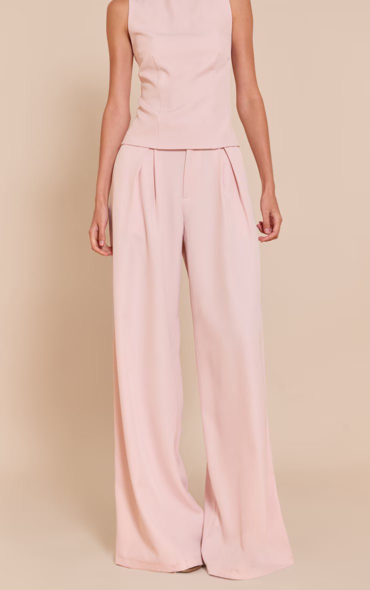 Pale Pink Tailored Woven Wide Leg Pants
