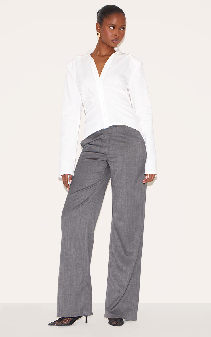 White Linen Blend Shoulder Padded Fitted Shirt