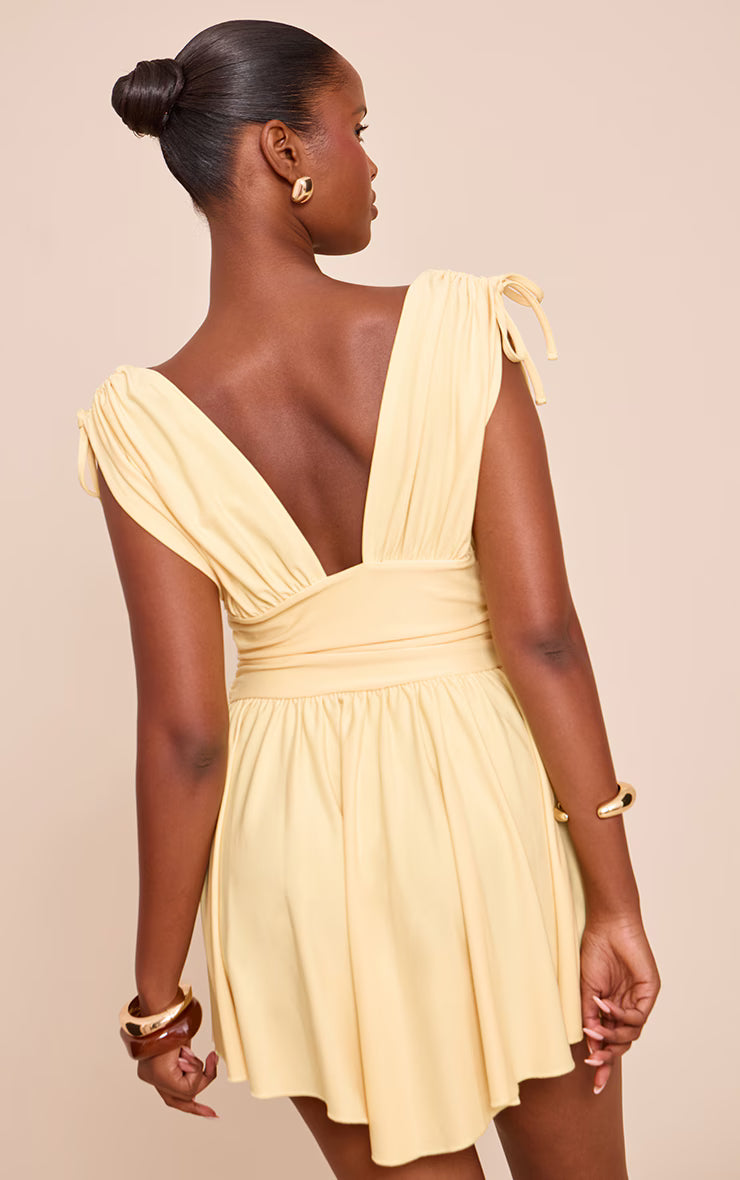 Lemon Jersey Plunge Neck Shift Dress