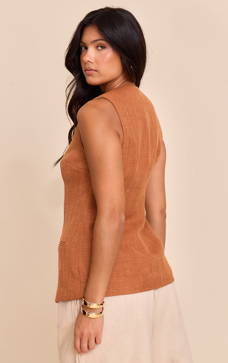 Rust Button Up Sleeveless Vest