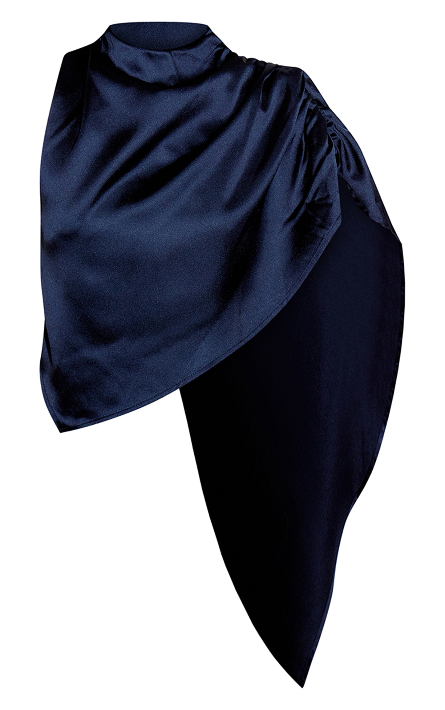 Navy Satin Drape Top