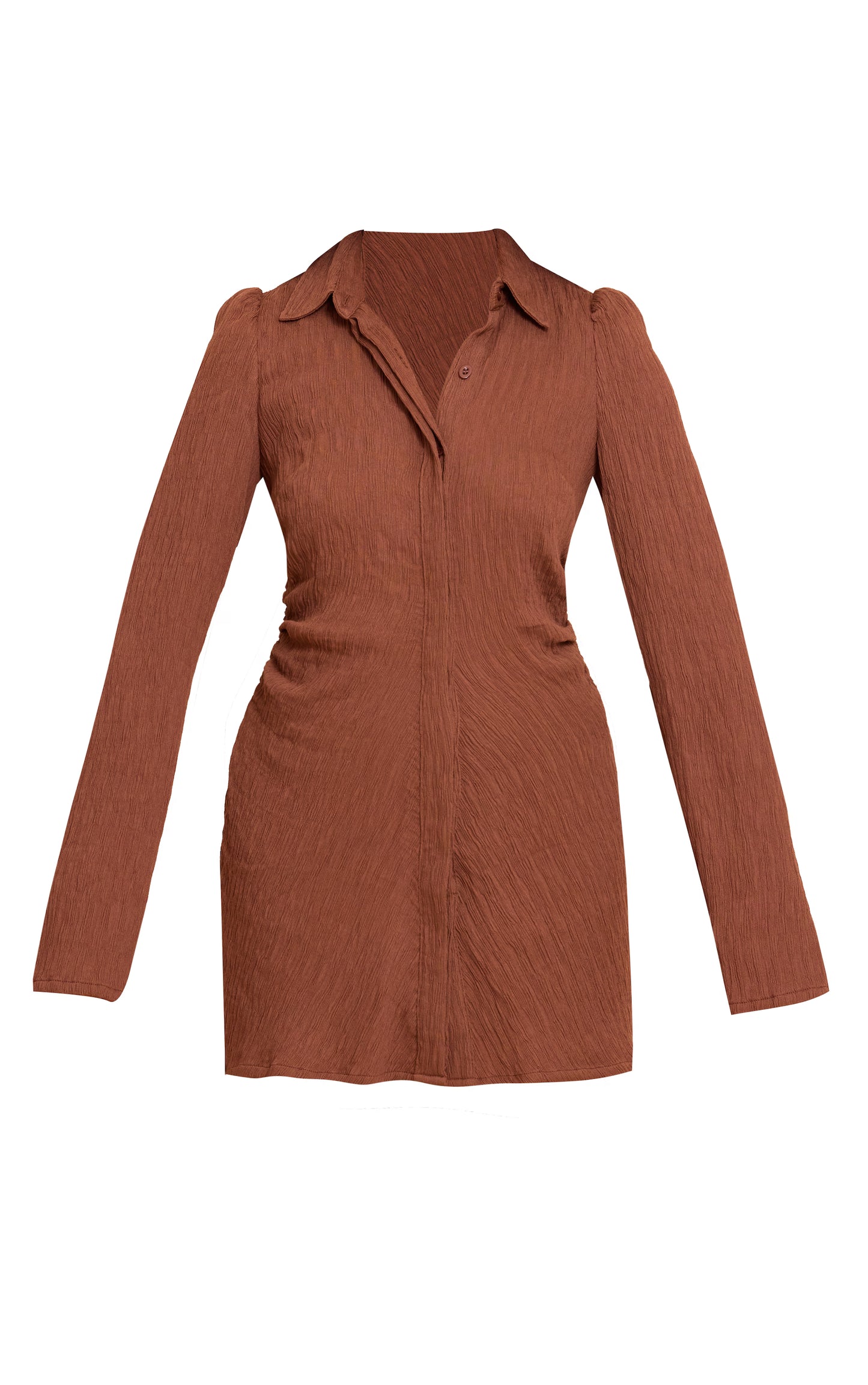 Chocolate Textured Flared Sleeve Shirt Dress