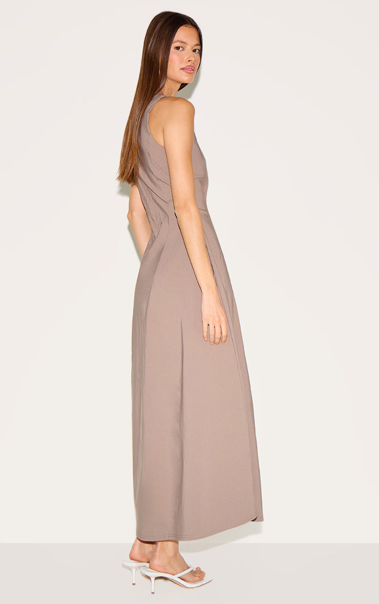 Taupe Scoop Neck Sleeveless Maxi Dress