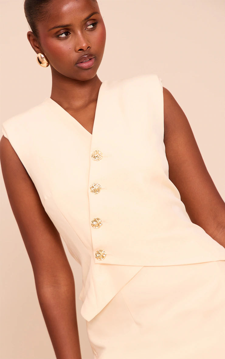Butter Cream Woven Asymmetric Mini Dress