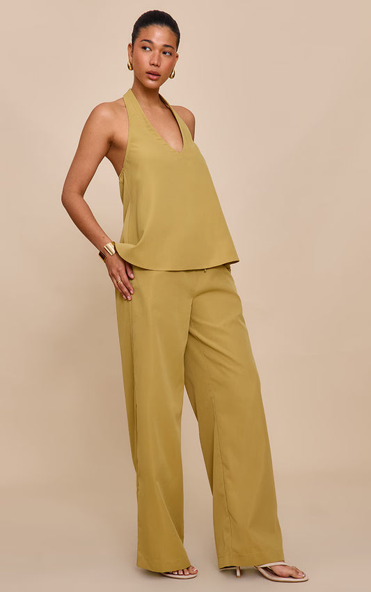 Sand Tailored Wide Leg Drawstring Pants