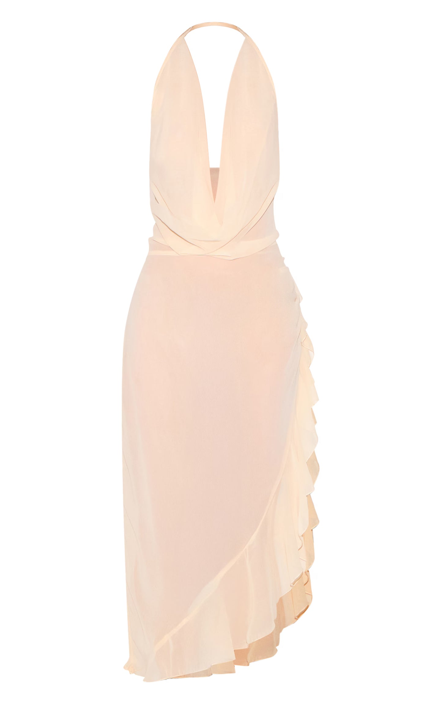 Natural Cowl Ruffle Split Detail Maxi Dress