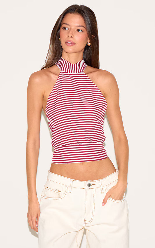 Red Striped Backless Halterneck Top