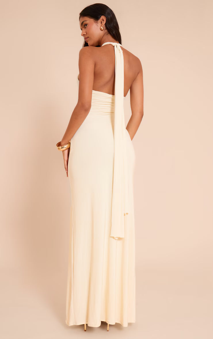 Almond Slinky Keyhole Detail Sleeveless Maxi Dress