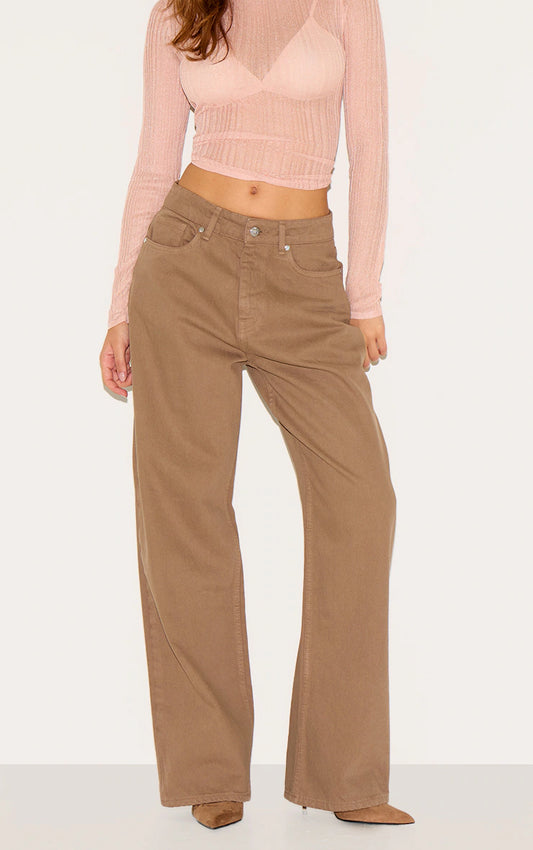 Dark Khaki Mid Rise Wide Leg Jeans