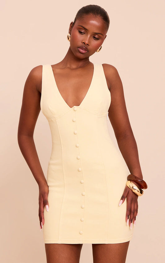 Lemon Button Detail Denim Mini Dress