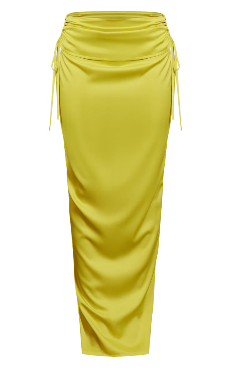Chartreuse Satin Maxi Skirt