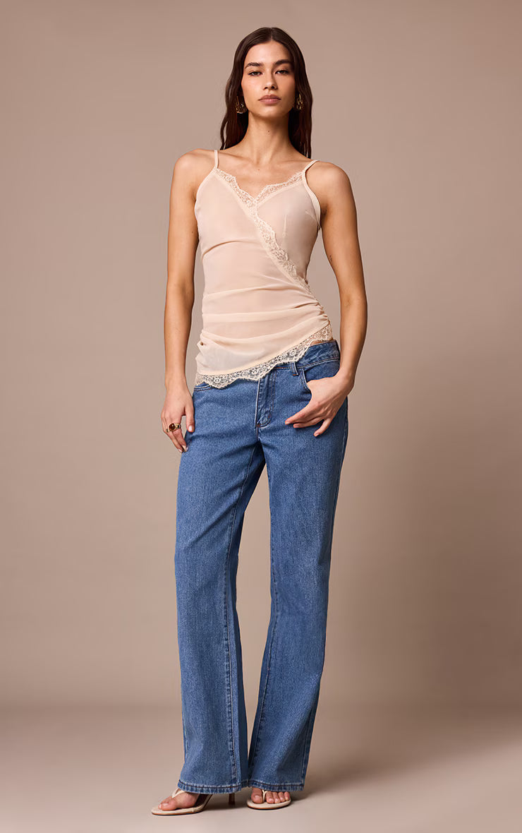 Cream Chiffon Wrap Detail Lace Trim Cami