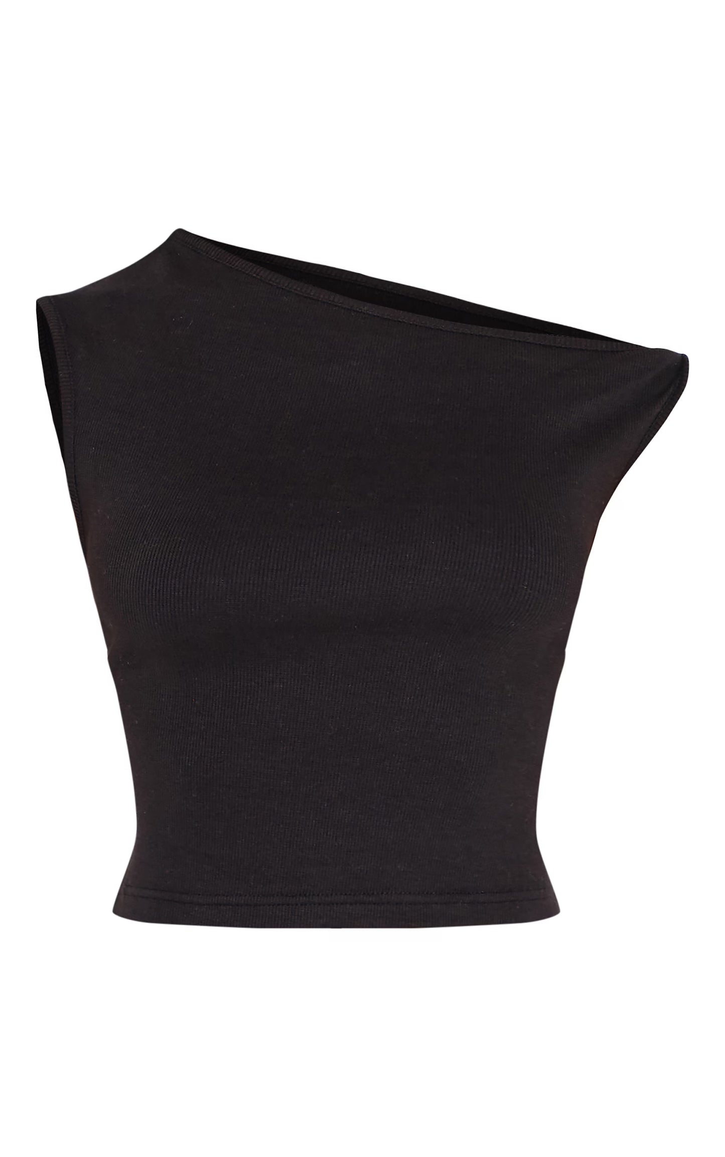 Petite Black Ribbed Twist Detail Top