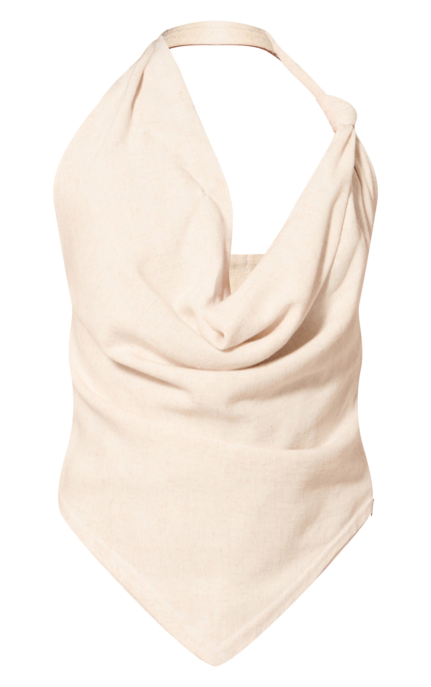 Natural Lightweight Woven Cowl Knot Detail Long Top