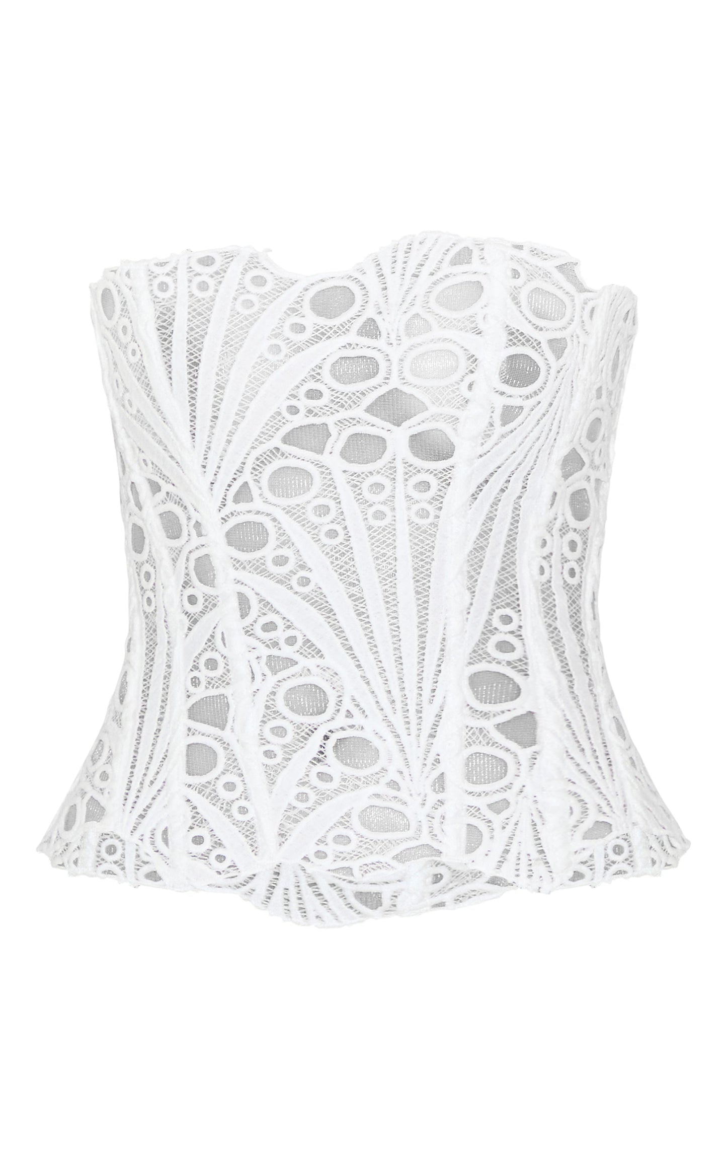 White Textured Sheer Floral Lace Corset