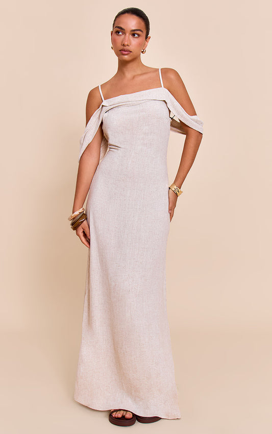 Natural Textured Strappy Drape Detail Maxi Dress