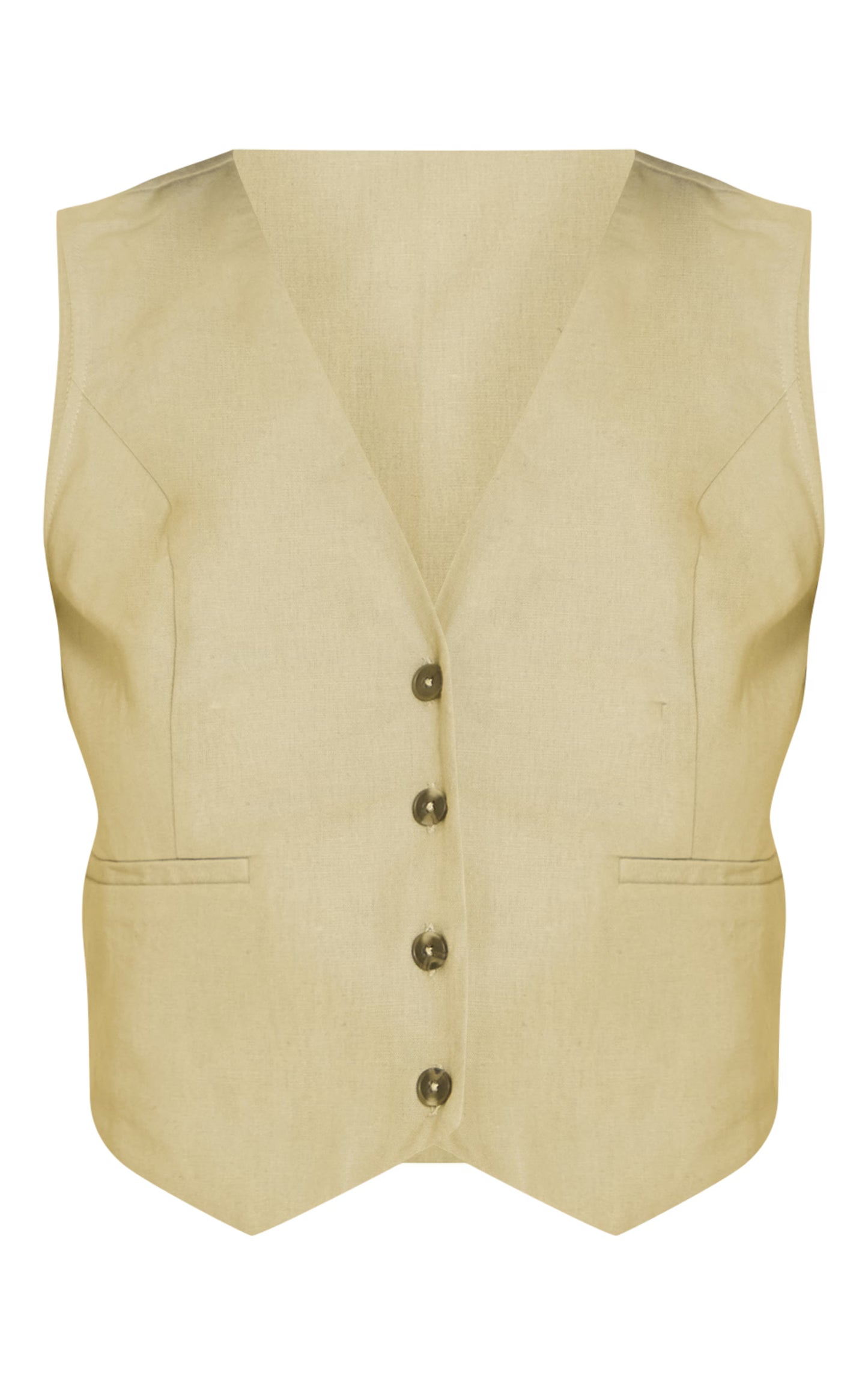 Sage Green Linen Look Boxy Detail Vest