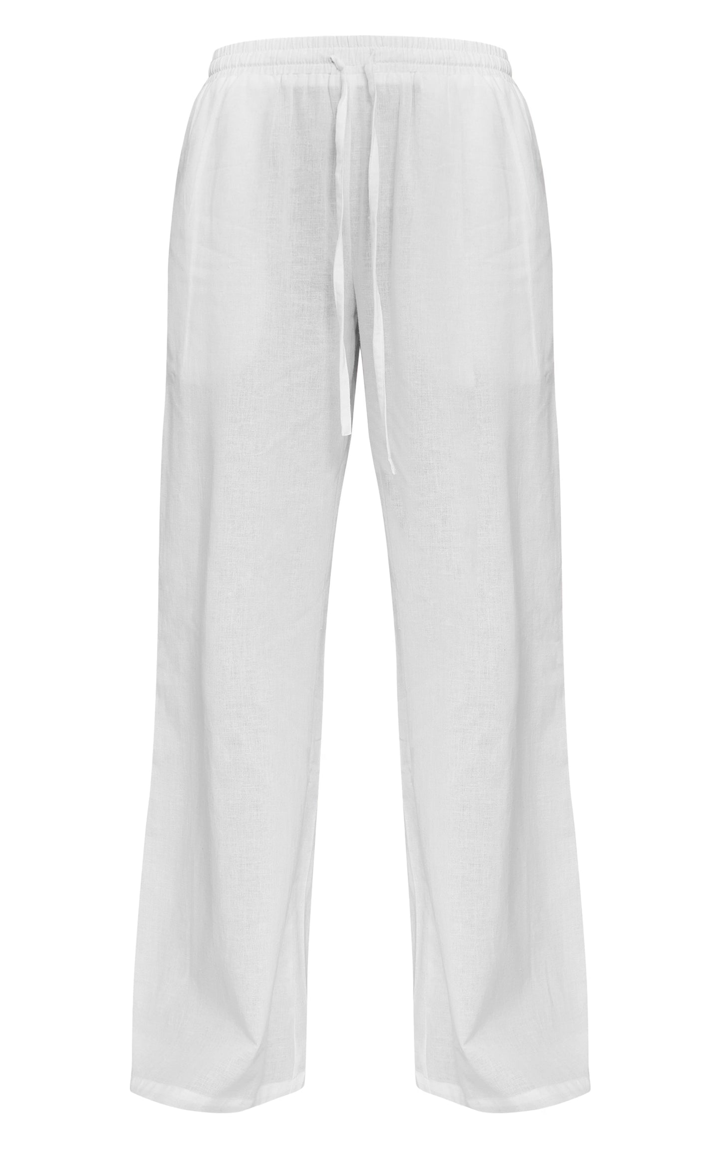 Cream Linen Look Contrast Wide Leg Pants