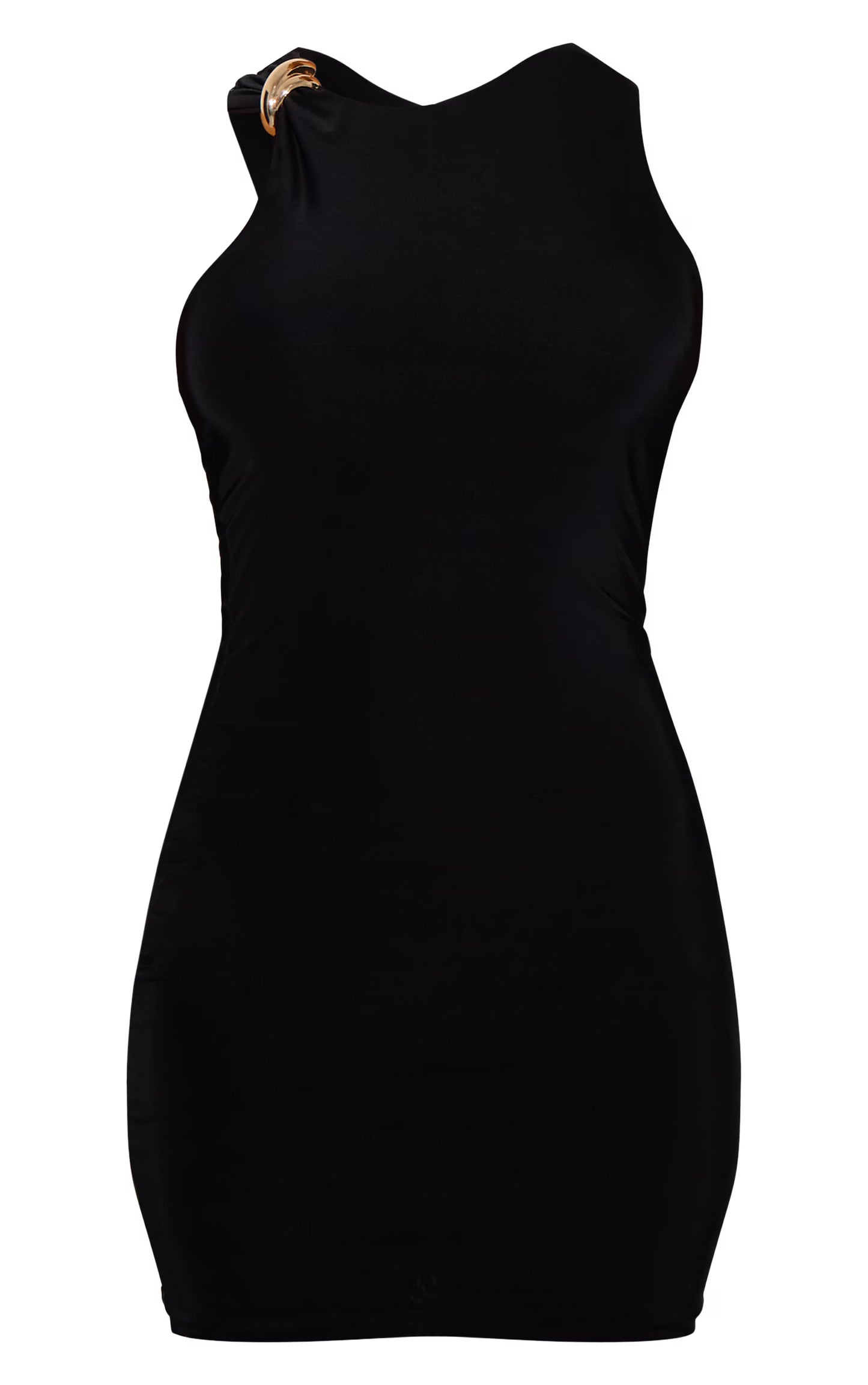 Petite Black Gold Strap Detail Slinky Mini Dress