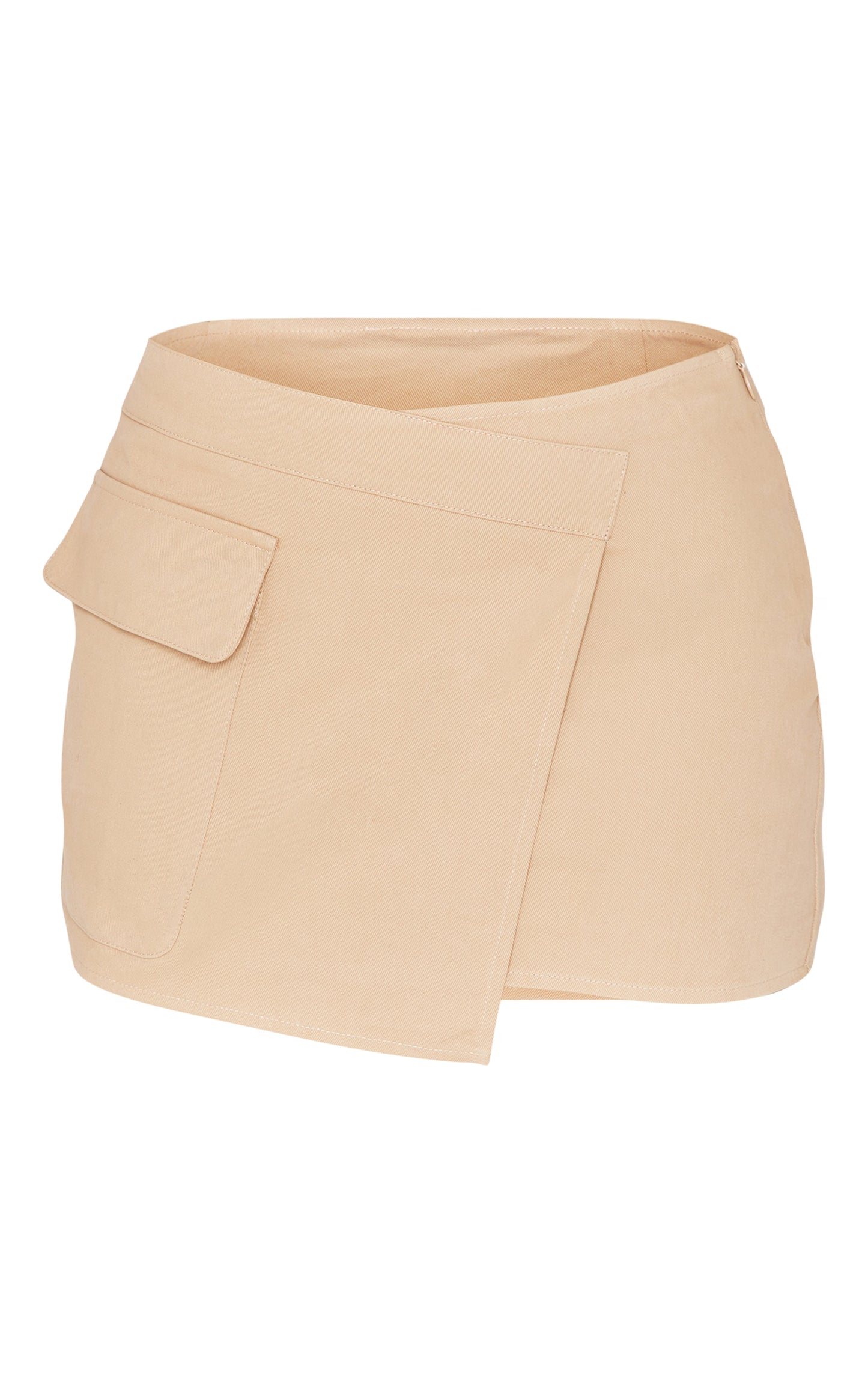 Beige Woven Cargo Wrap Mini Skirt