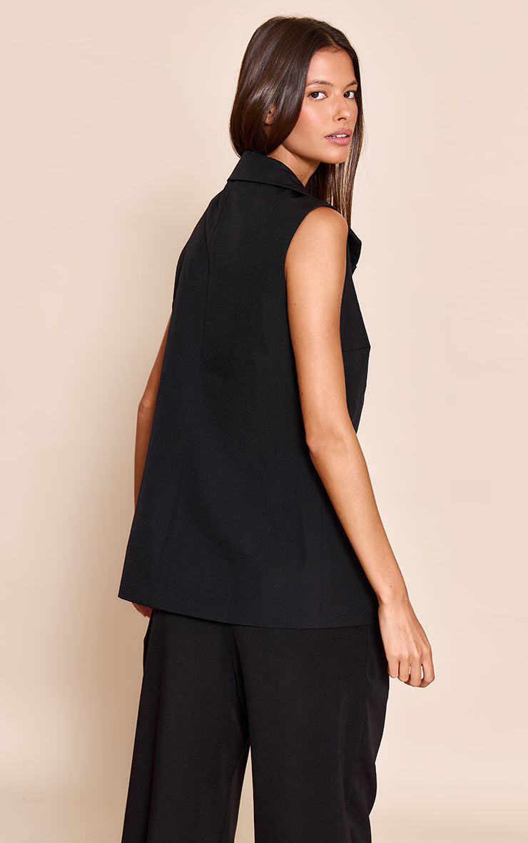Black Oversized Buckle Detail Longline Vest