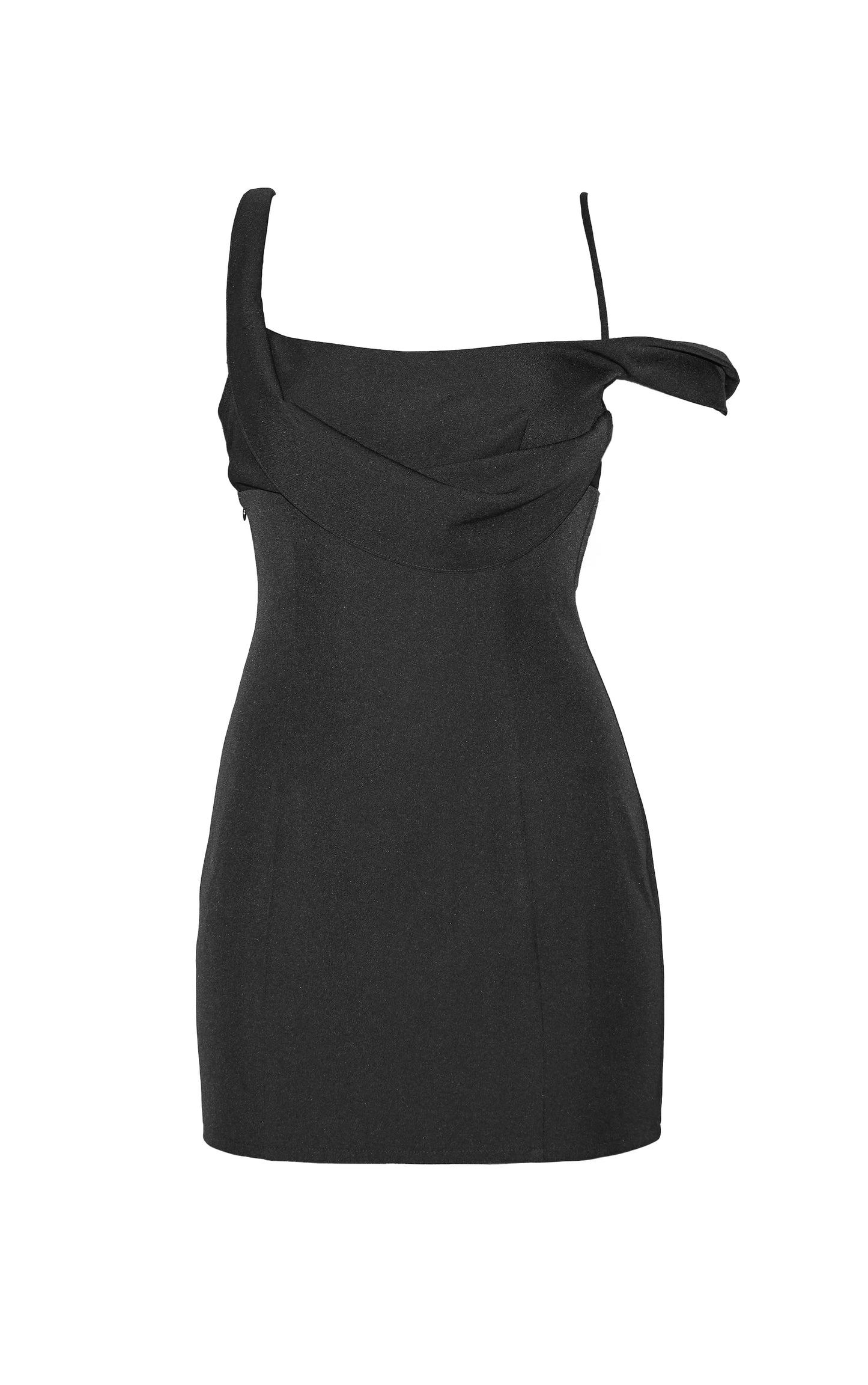 Black Woven Drape Mini Dress