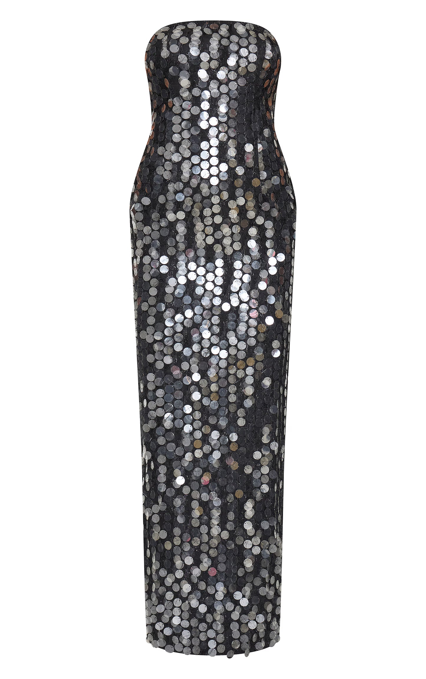 Black Textured Disk Sequin Maxi Dress