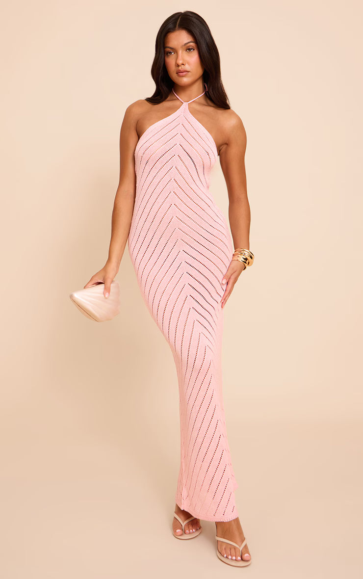 Pink Chevron Knitted Maxi Dress