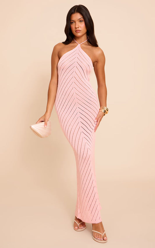 Pink Chevron Knitted Maxi Dress