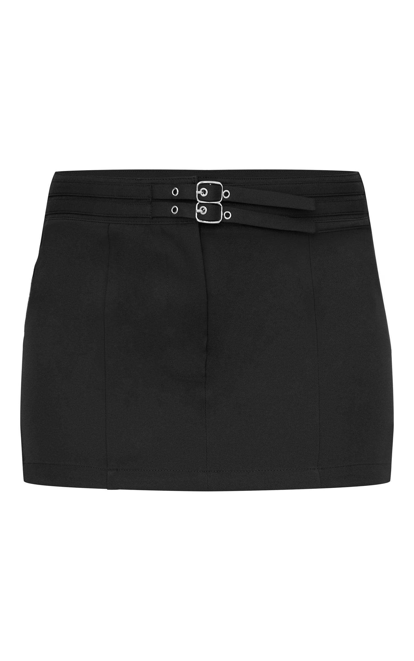 Black Tailored Woven Buckle Detail Low Rise Mini Skirt