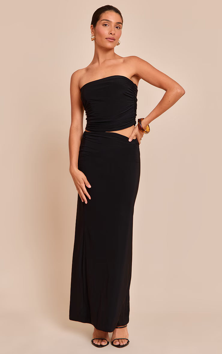 Petite Black Ruched Bandeau Top