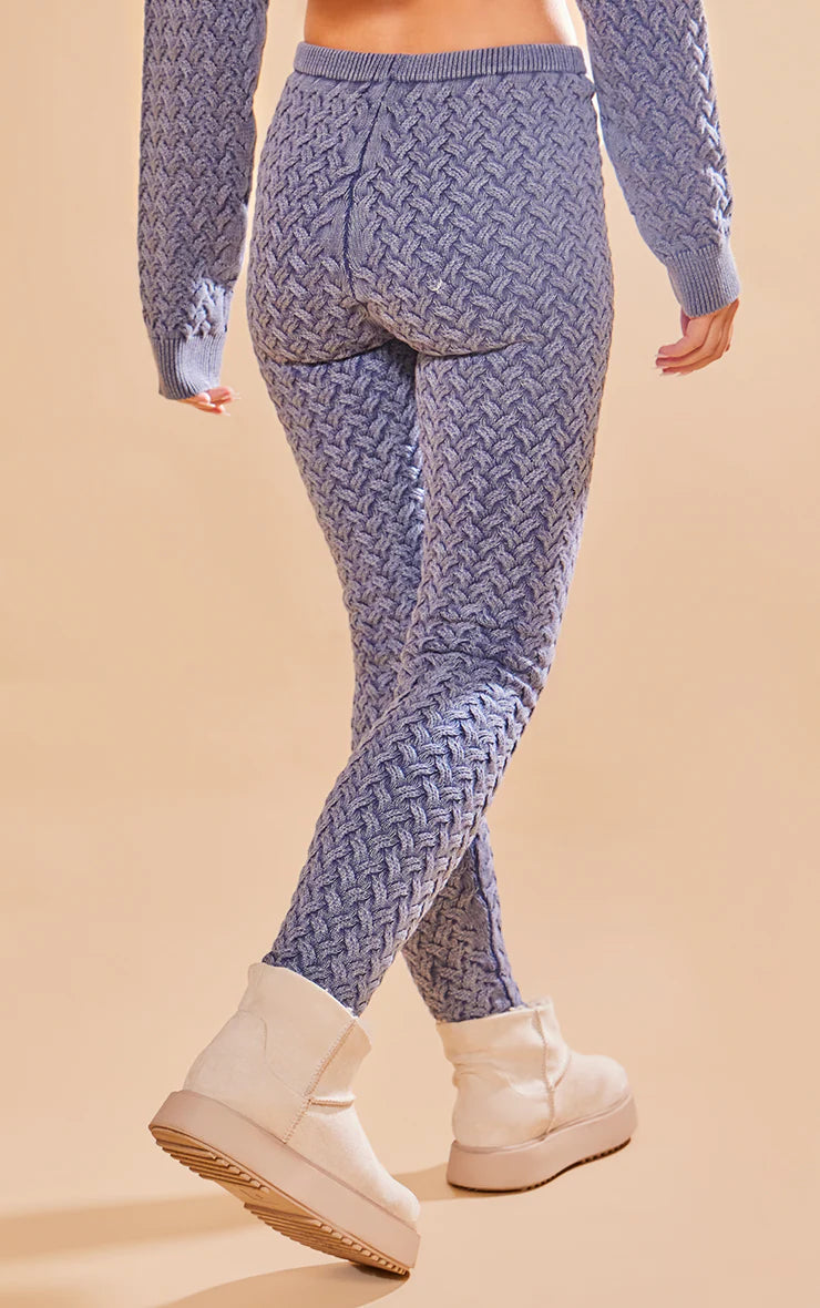Blue Cable Knitted Denim Look Leggings
