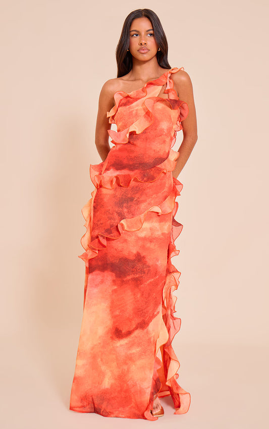 Petite Multi Chiffon Frill Detail Maxi Dress