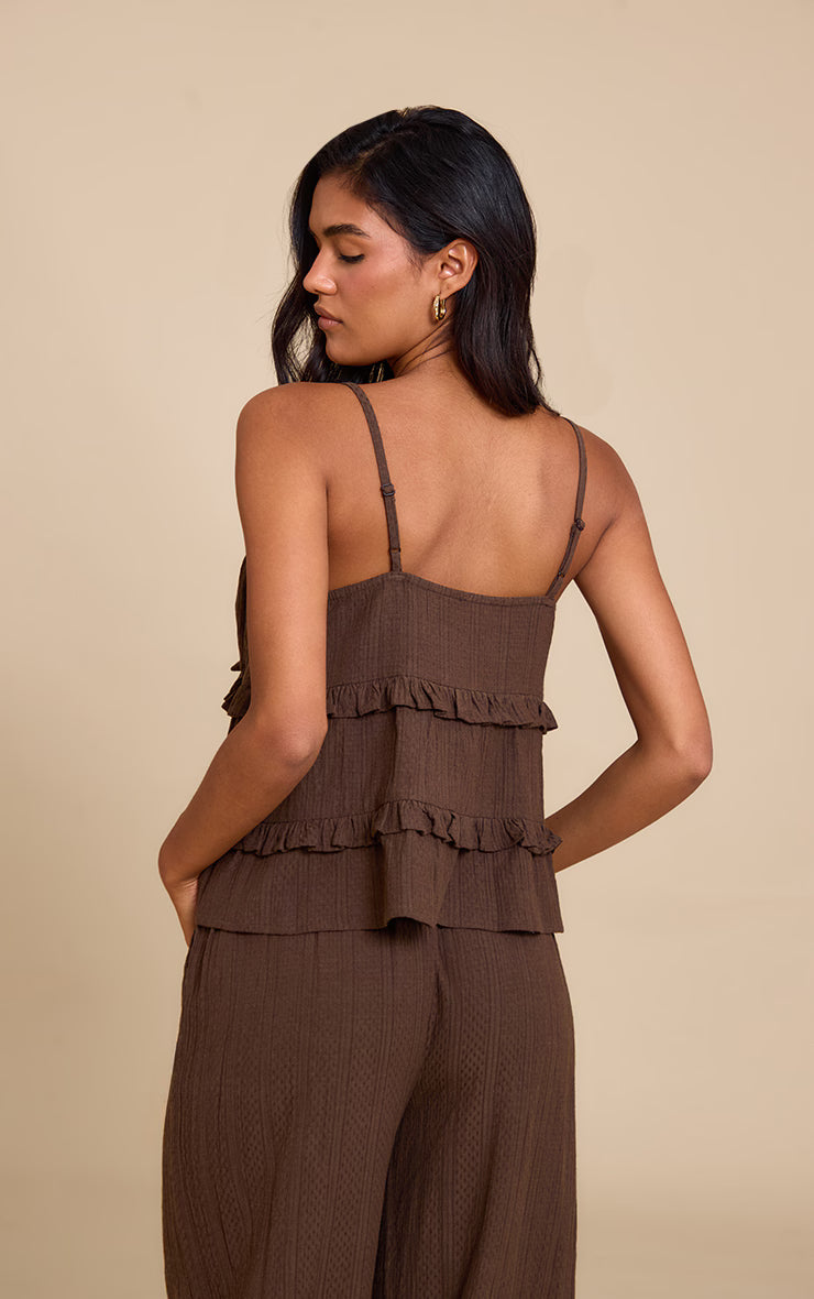 Brown Textured Strappy Cami Top