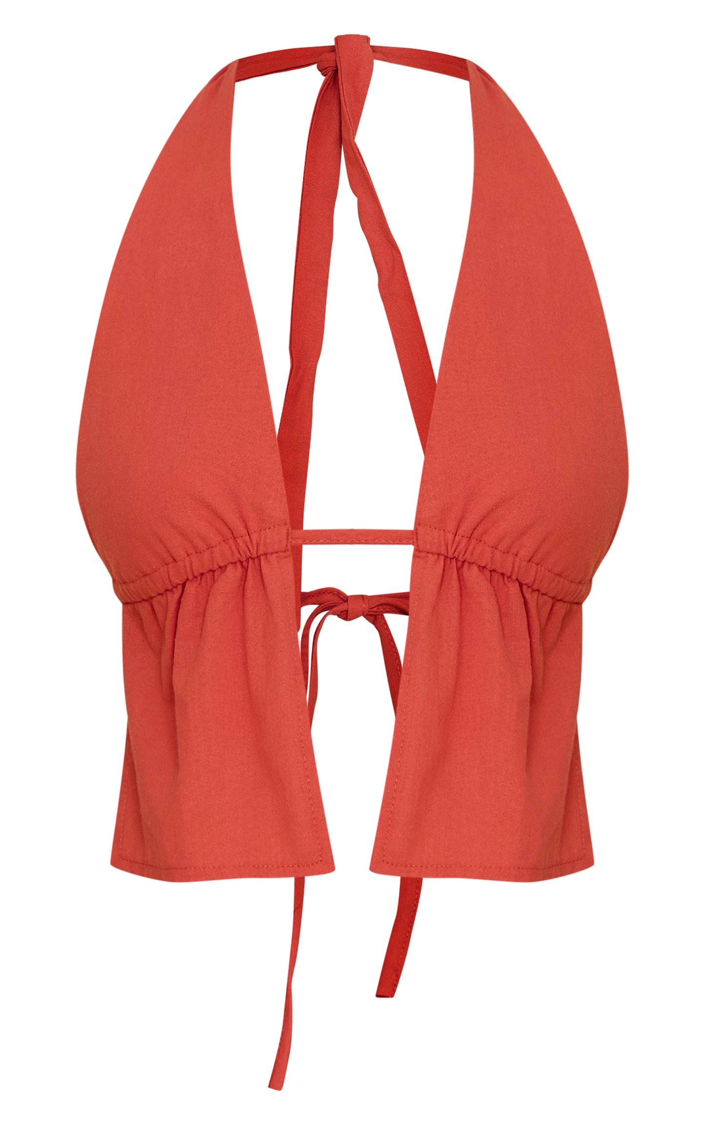 Rust Cotton Halterneck Backless Plunge Top
