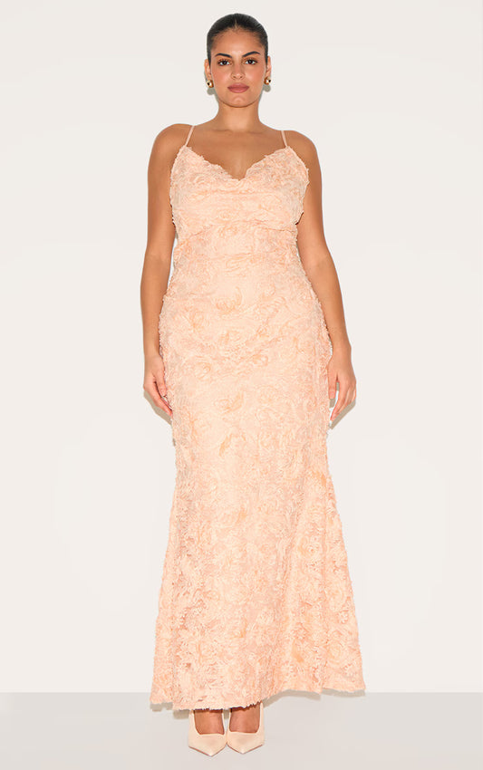 Plus Dusty Pink Textured Cowl Neck Strappy Maxi Dress