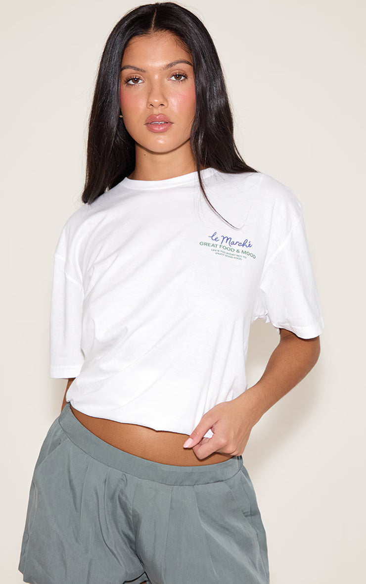 White Food Market Graphic Oversized T-shirt