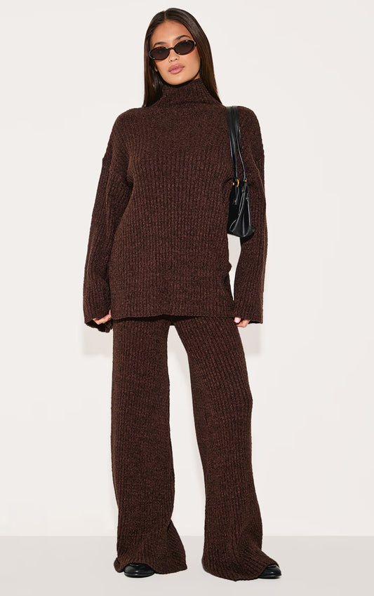 Chocolate Rib Boucle Knit Wide Leg Pant