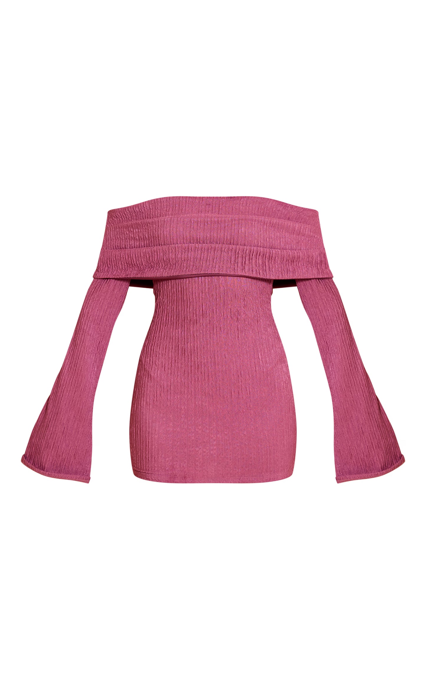 Mauve Textured Bardot Long Sleeve Bodycon Dress