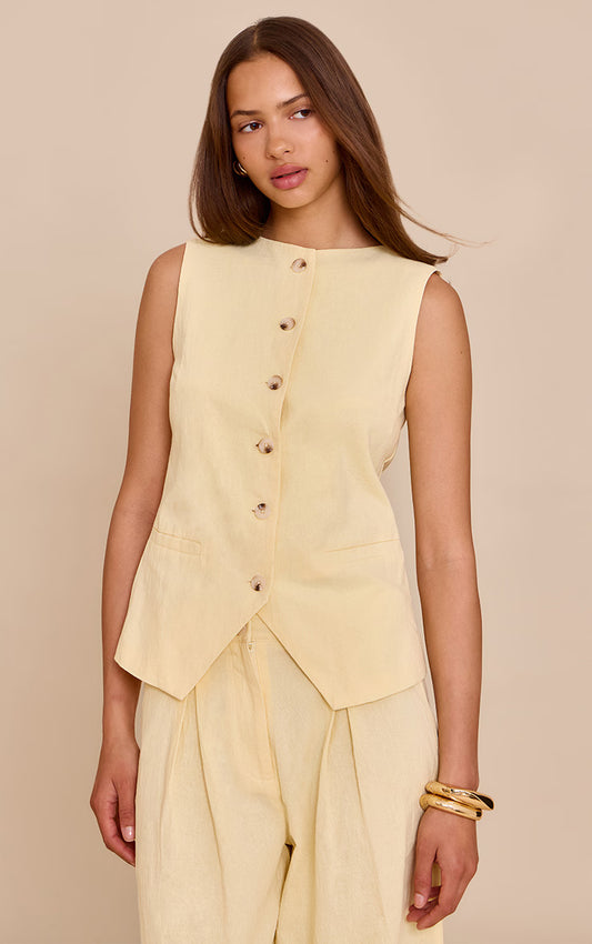 Butter Yellow Linen Look Tailored Vest