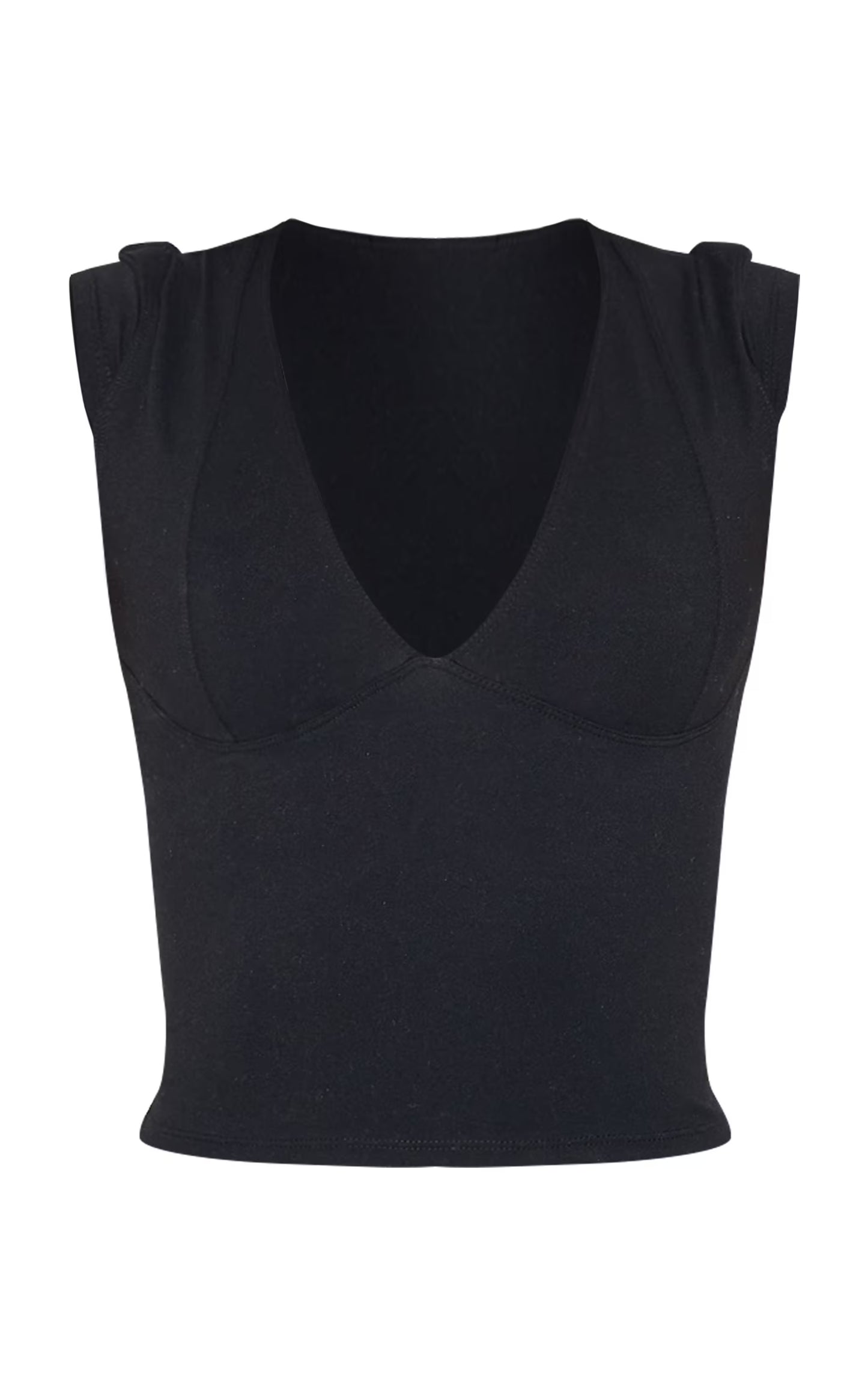 Tall Black Snatched Sculpt V Neck Crop Top