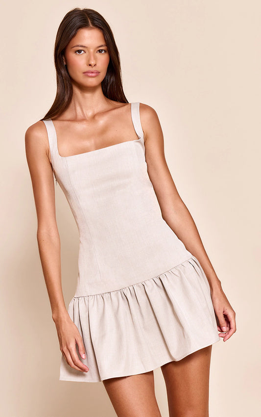 Grey Woven Straight Neck Shift Dress