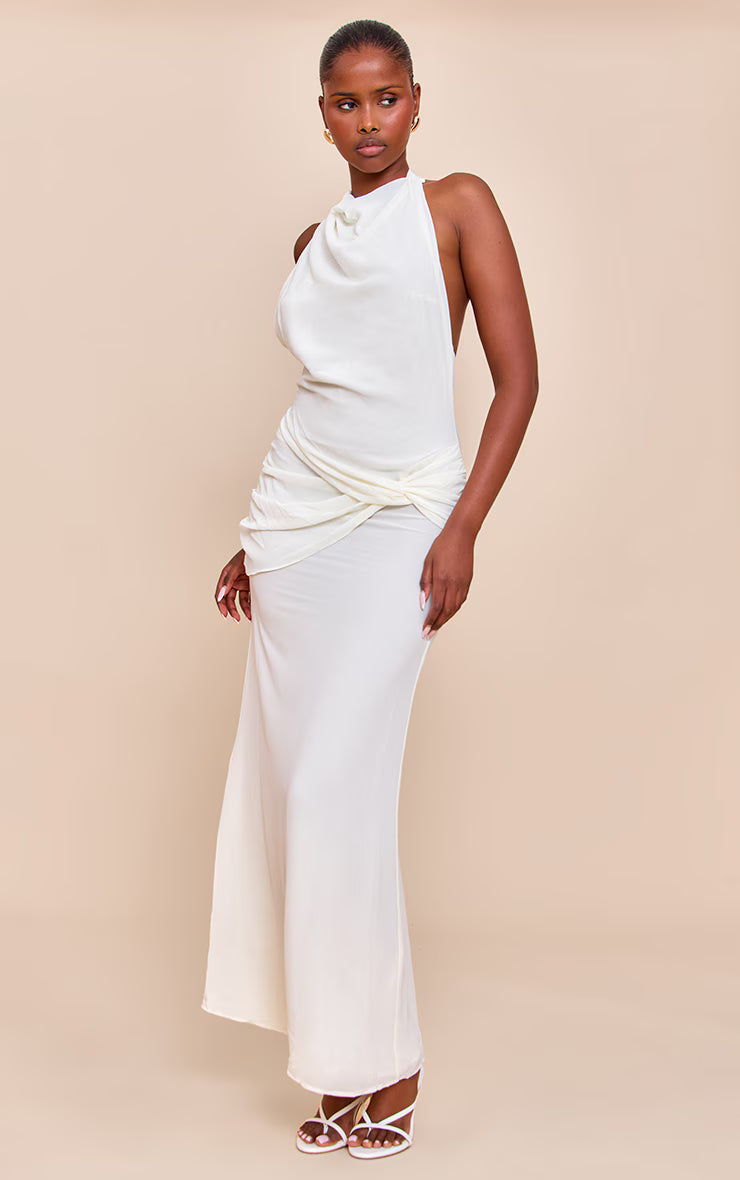Cream Chiffon Twist Detail Maxi Dress