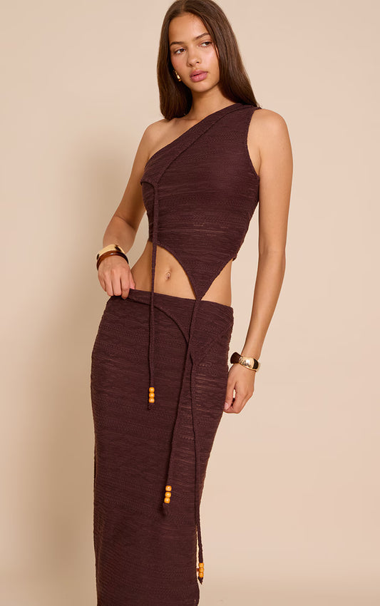 Chocolate Textured Bead Asymmetrical Crop Top