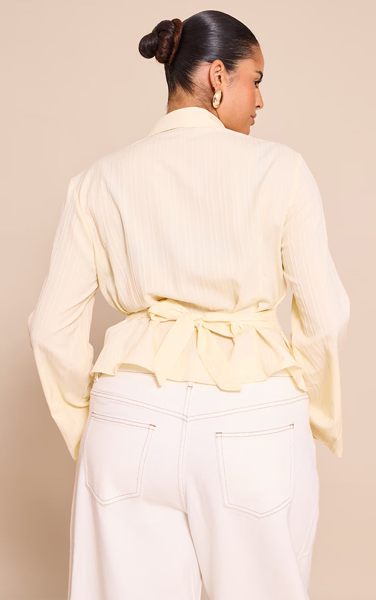 Plus Cream Textured Satin Tie Back Shirt