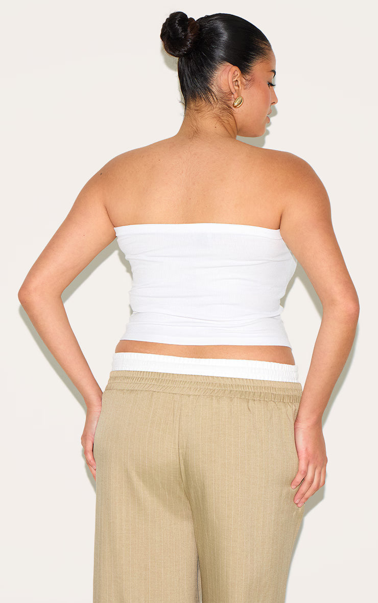 Plus White Soft Rib Bandeau Top